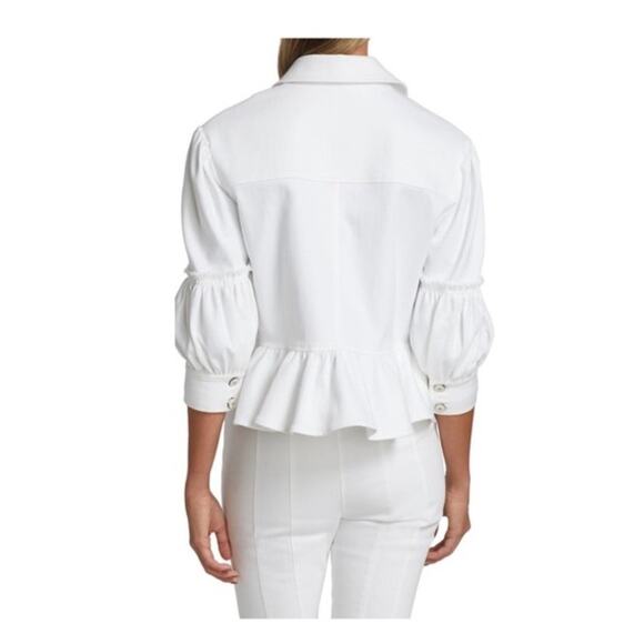 CINQ A SEPT Lizzie Puff Sleeve Peplum Denim Jacket in White Size 2 - Picture 5 of 13